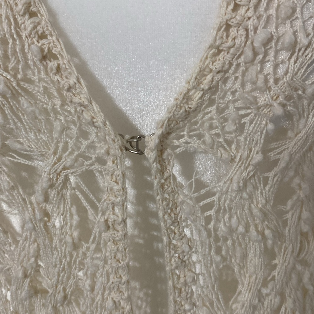 Free People Ivory Crochet Vest with Fringe and Hood - Picture 3 of 9